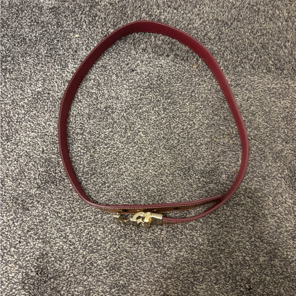 MCM Burgundy Leather Crossbody Strap with Gold Hardware Accent